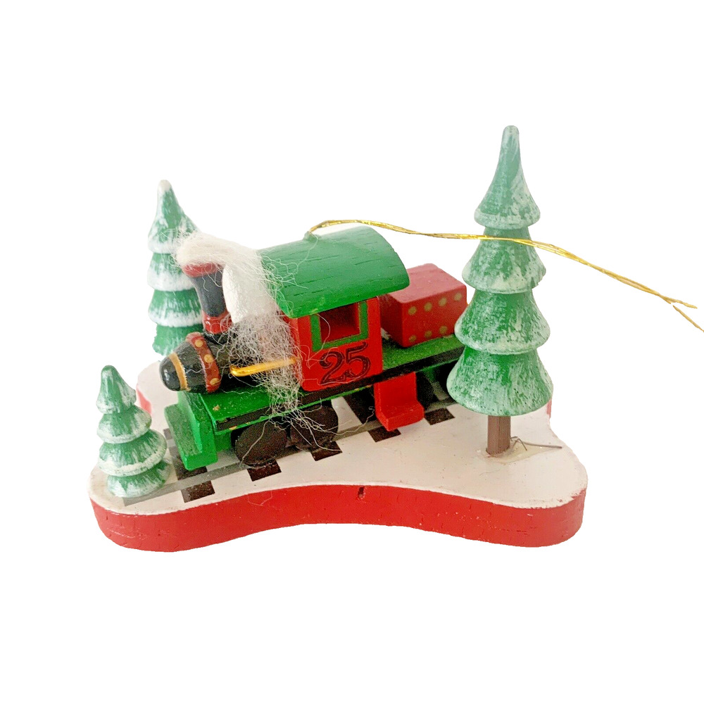 Vintage Roman Evergreen Express Wooden Christmas Train Ornament 1986